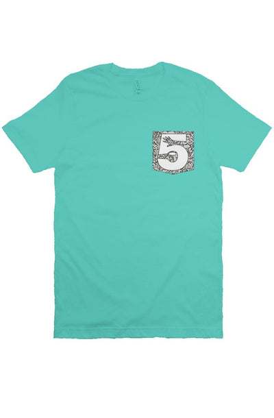 Teal Cement Print Pocket Tee